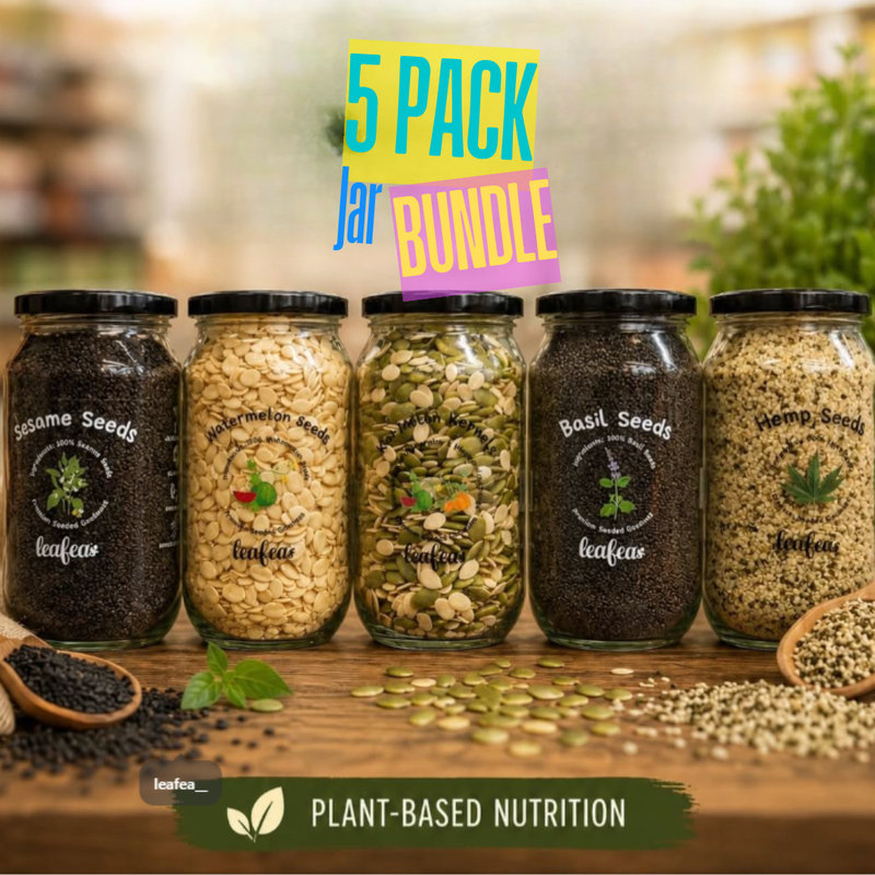 Black Sesame | Hemp Hearts | Watermelon Kernels | Kin Melon Kernels | Basil Seeds - 5 Pack Jar Bundle